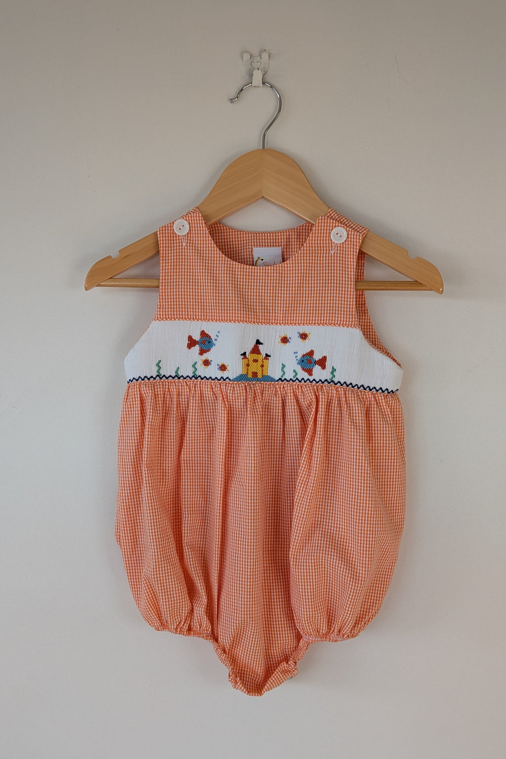 Smocked Giraffe Orange Checked Under The Sea Bubble Romper Size 2