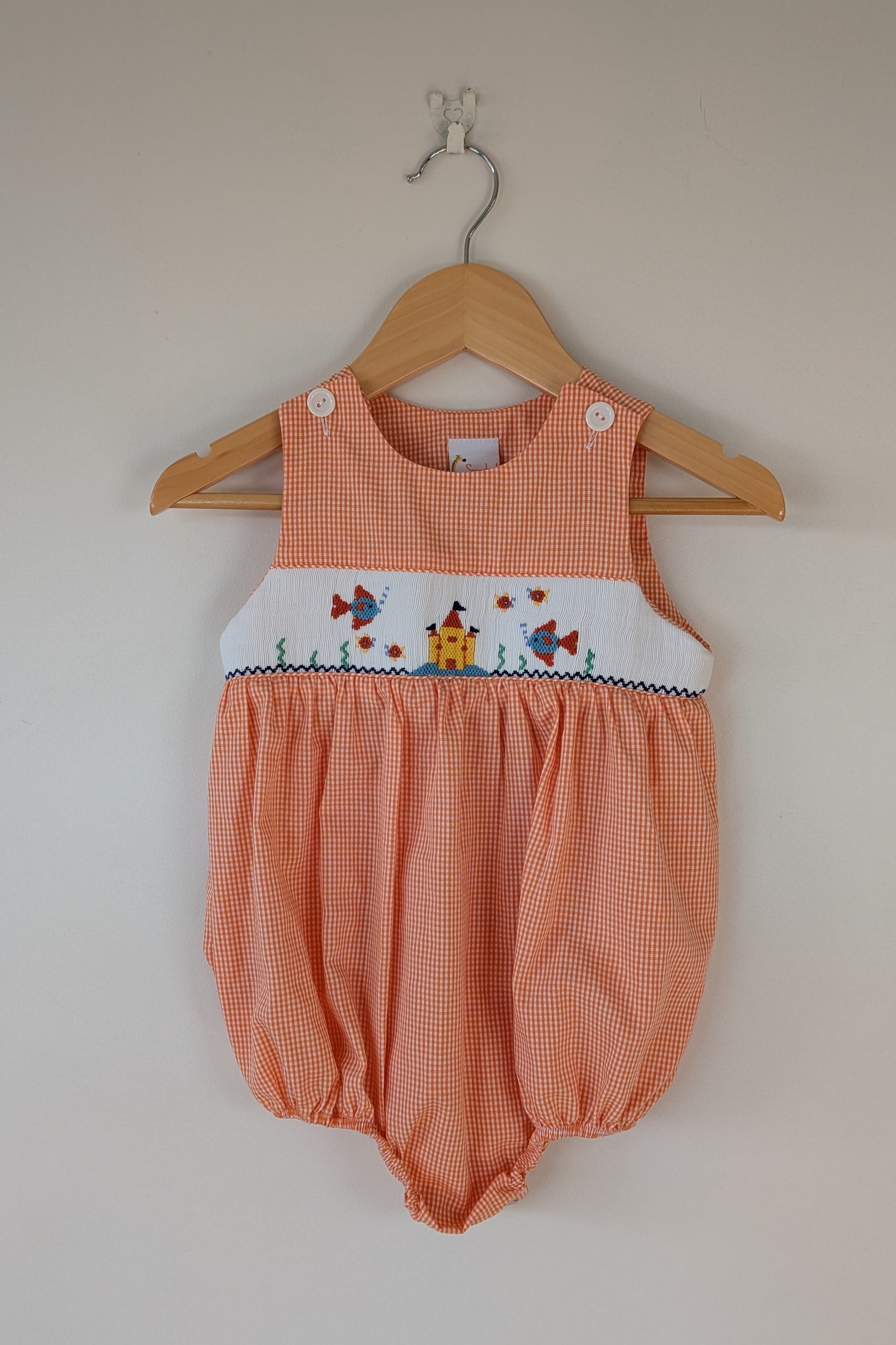 Smocked Giraffe Orange Checked Under The Sea Bubble Romper Size 2