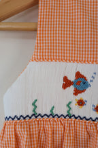 Smocked Giraffe Orange Checked Under The Sea Bubble Romper Size 2