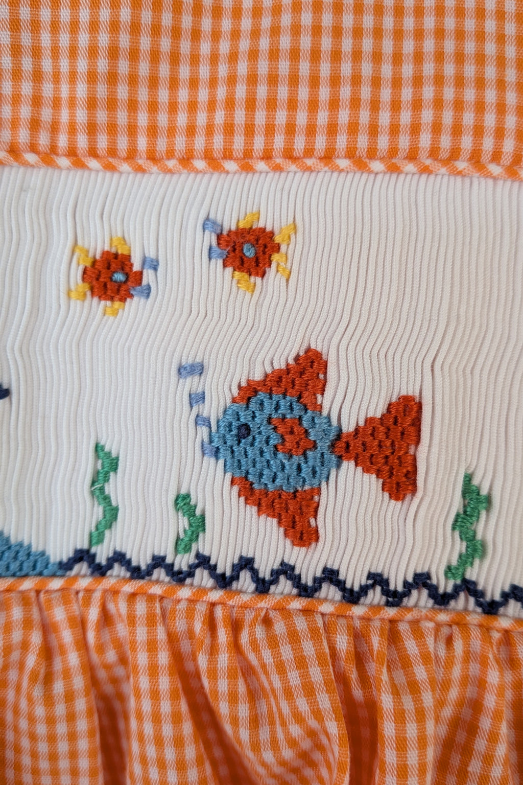 Smocked Giraffe Orange Checked Under The Sea Bubble Romper Size 2