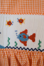 Smocked Giraffe Orange Checked Under The Sea Bubble Romper Size 2
