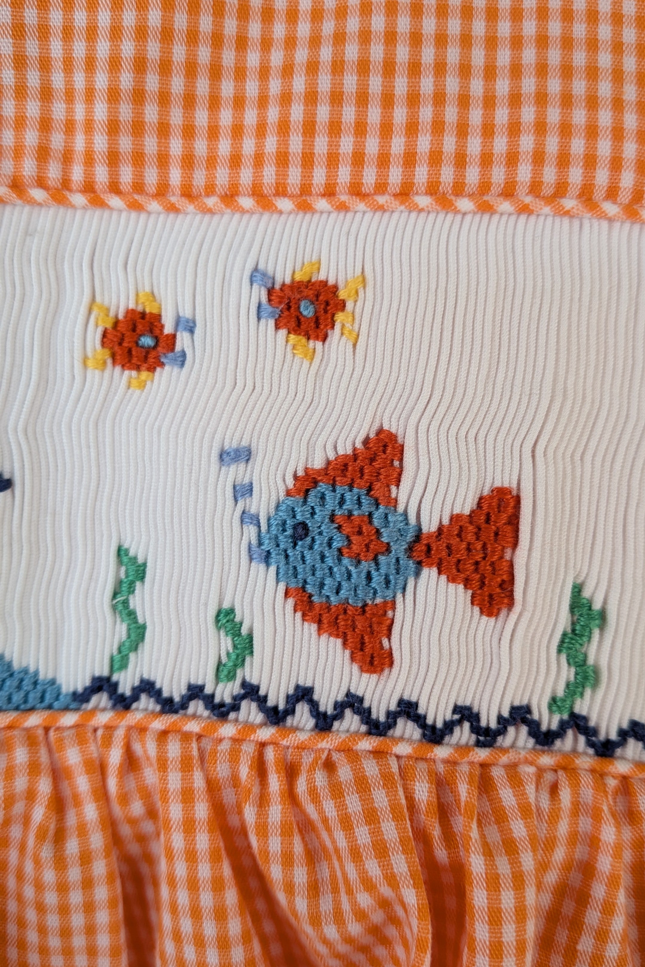 Smocked Giraffe Orange Checked Under The Sea Bubble Romper Size 2