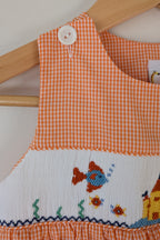 Smocked Giraffe Orange Checked Under The Sea Bubble Romper Size 2