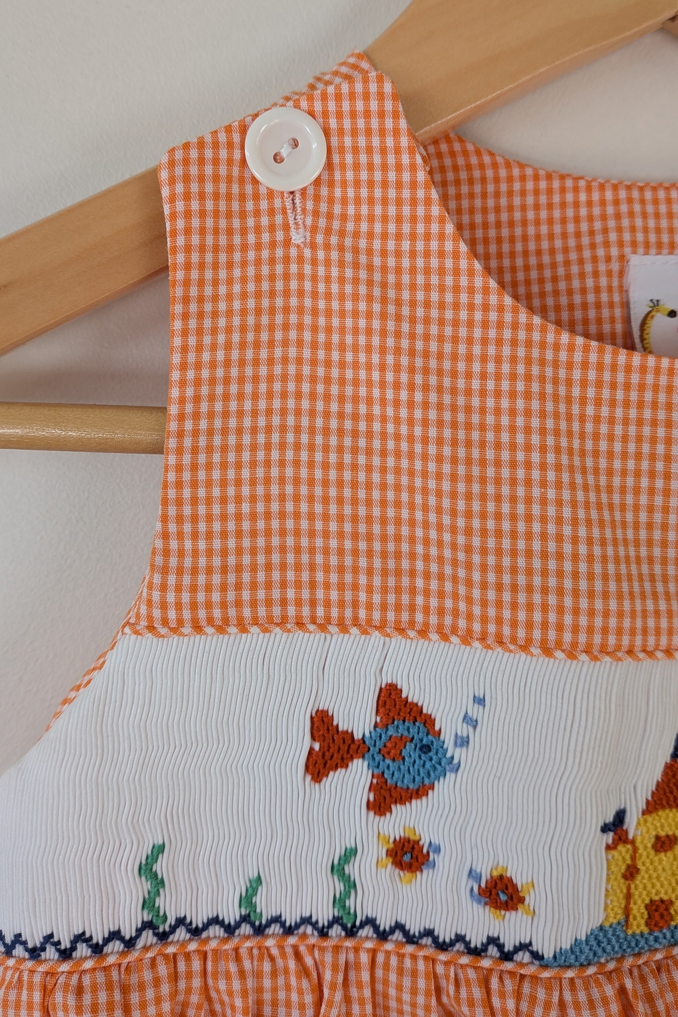 Smocked Giraffe Orange Checked Under The Sea Bubble Romper Size 2