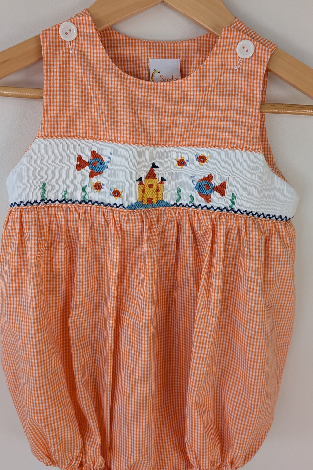 Smocked Giraffe Orange Checked Under The Sea Bubble Romper Size 2