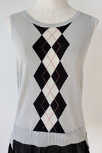 Cue Argyle Knit Sleeveless Top with Ruffle Peplum Hem Size M