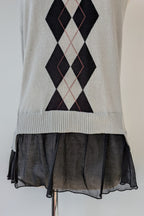 Cue Argyle Knit Sleeveless Top with Ruffle Peplum Hem Size M