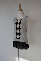 Cue Argyle Knit Sleeveless Top with Ruffle Peplum Hem Size M
