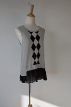 Cue Argyle Knit Sleeveless Top with Ruffle Peplum Hem Size M