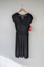 Vintage Y2K Face Off Black Ruched Midi Dress Size 12 BNWT