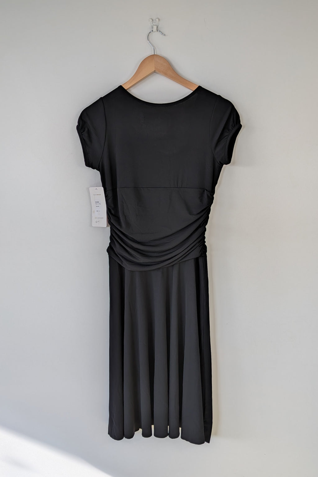 Vintage Y2K Face Off Black Ruched Midi Dress Size 12 BNWT