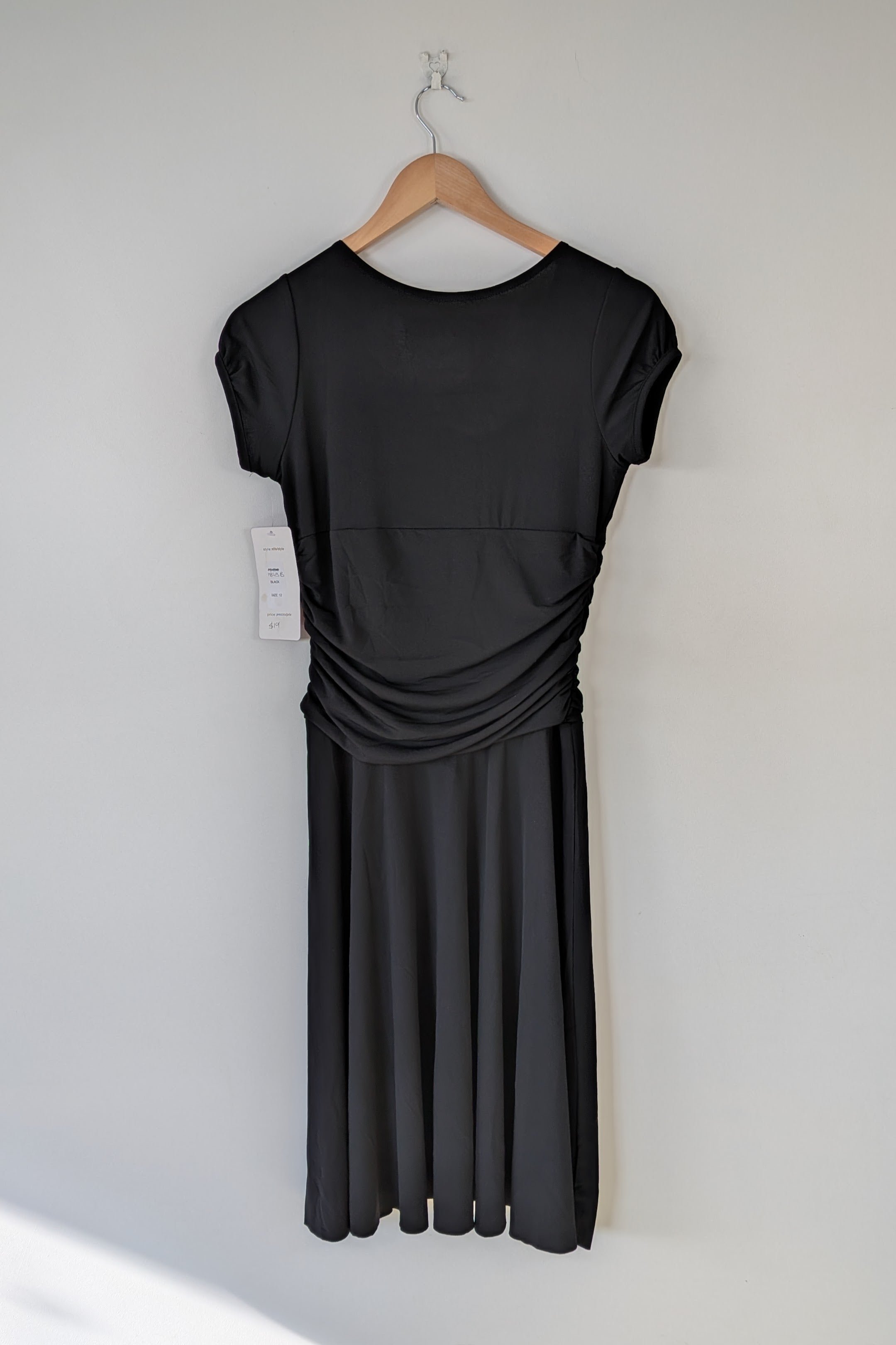 Vintage Y2K Face Off Black Ruched Midi Dress Size 12 BNWT