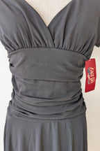 Vintage Y2K Face Off Black Ruched Midi Dress Size 12 BNWT