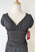 Vintage Y2K Face Off Black Ruched Midi Dress Size 12 BNWT