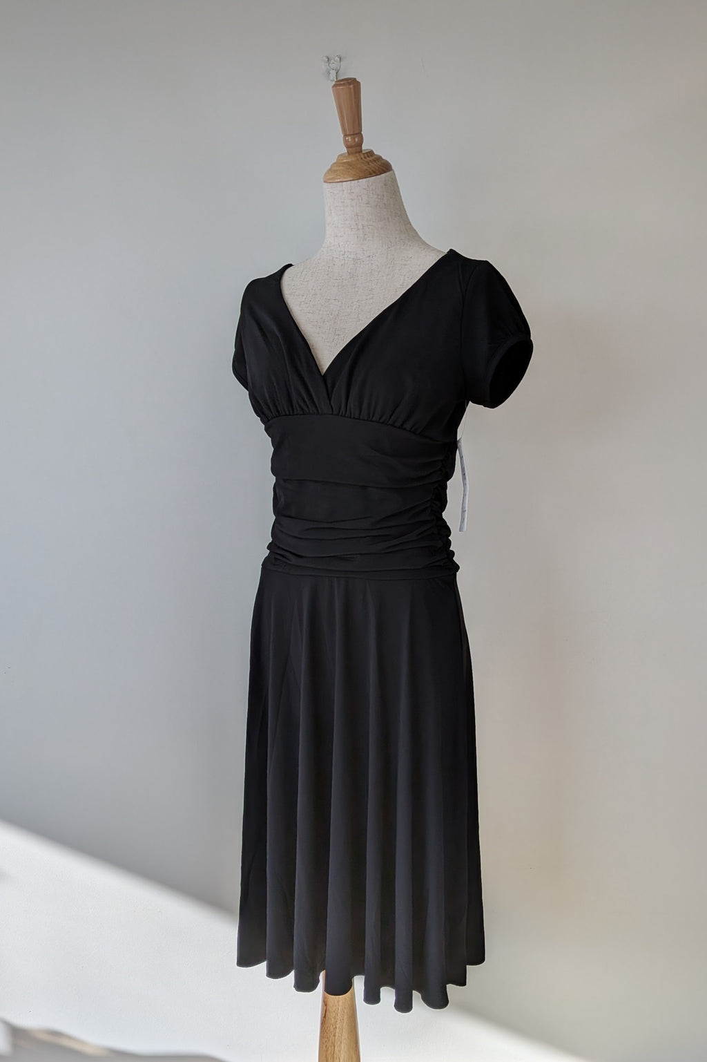 Vintage Y2K Face Off Black Ruched Midi Dress Size 12 BNWT