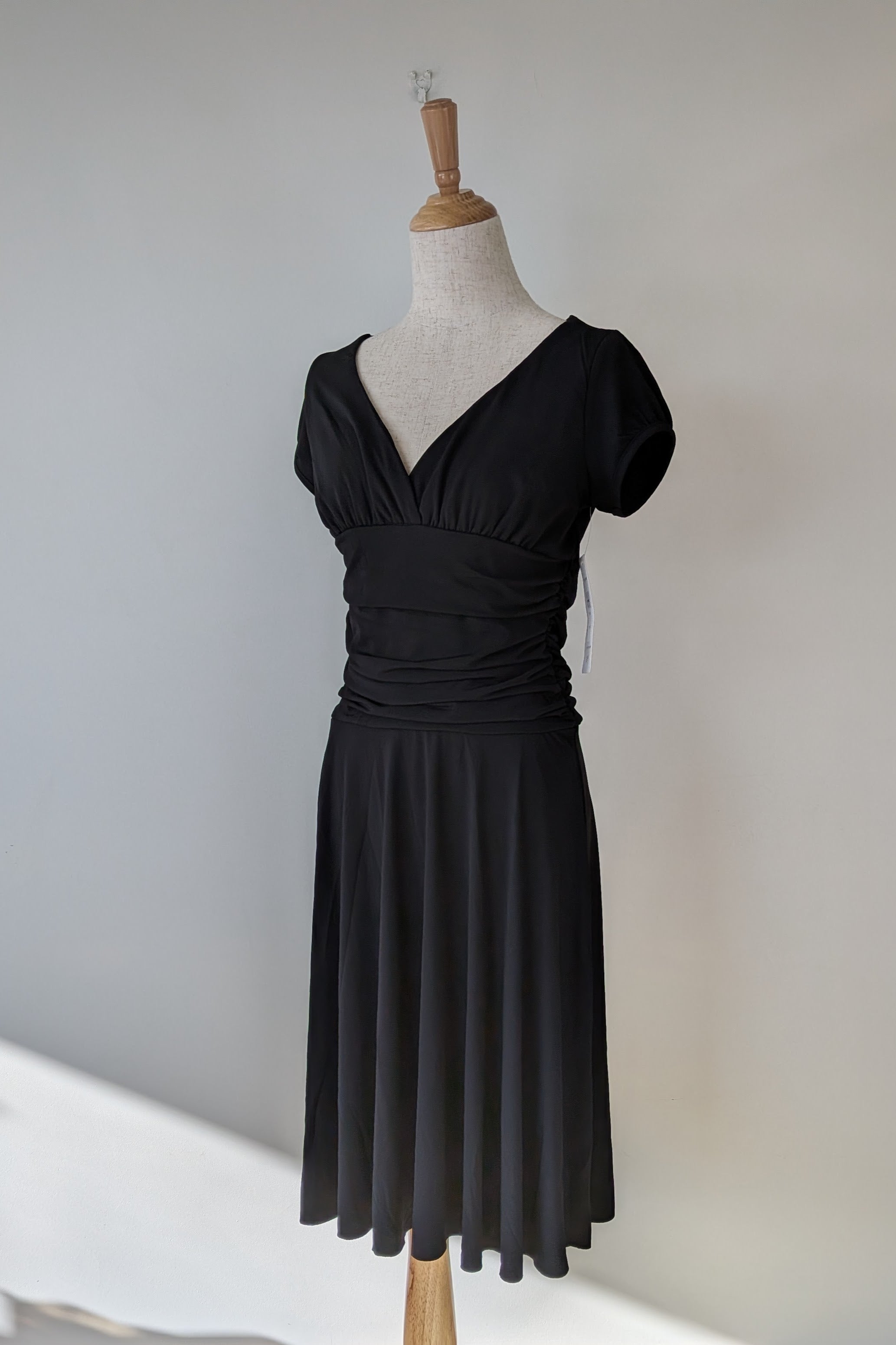 Vintage Y2K Face Off Black Ruched Midi Dress Size 12 BNWT