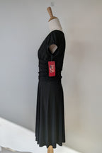 Vintage Y2K Face Off Black Ruched Midi Dress Size 12 BNWT