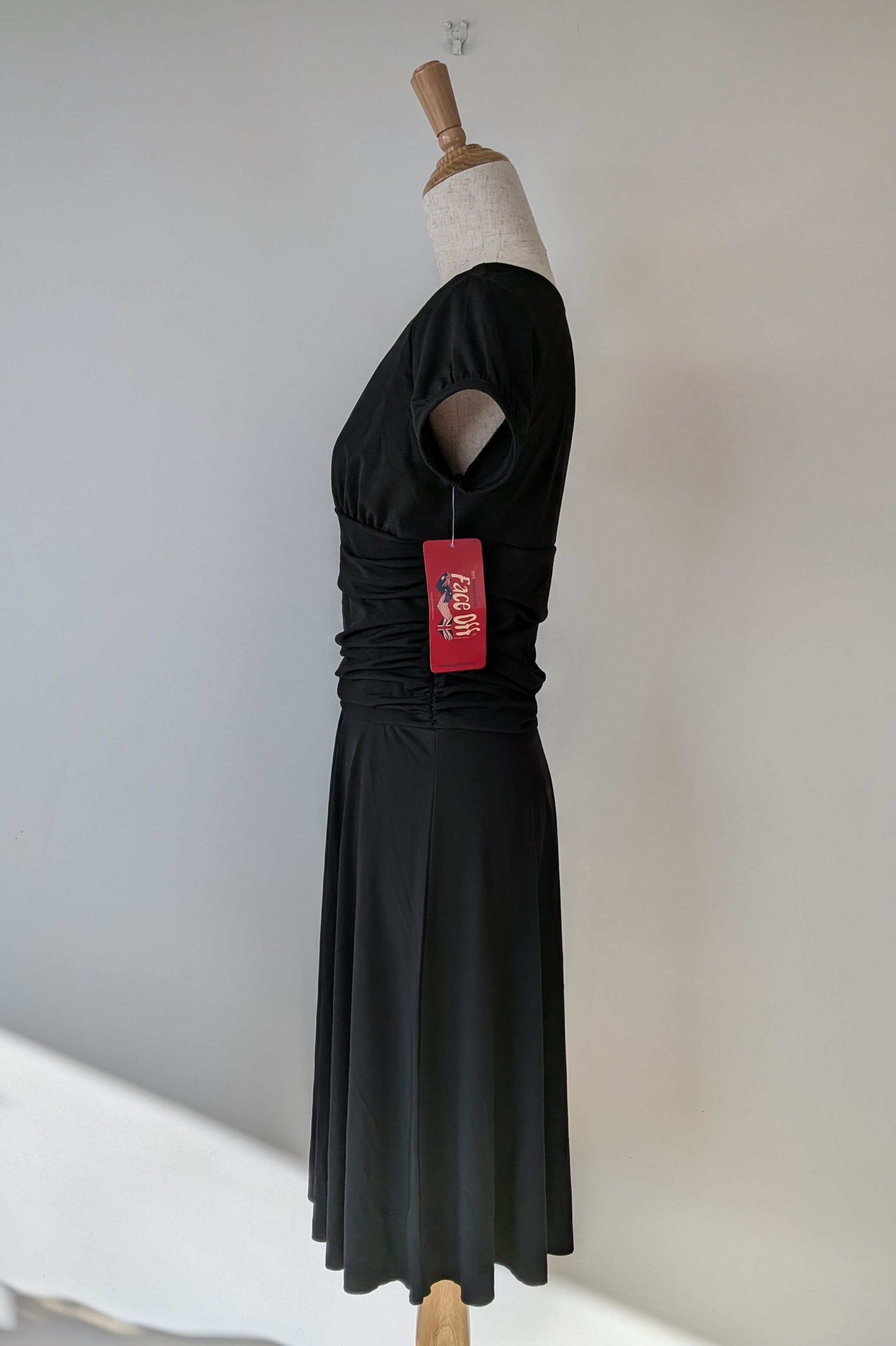 Vintage Y2K Face Off Black Ruched Midi Dress Size 12 BNWT