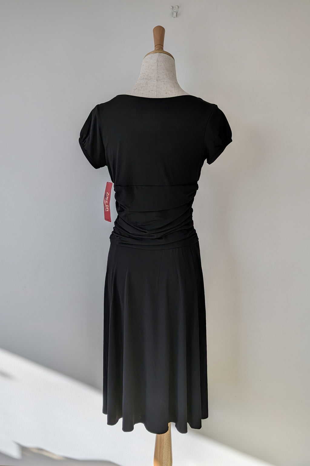 Vintage Y2K Face Off Black Ruched Midi Dress Size 12 BNWT