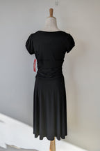 Vintage Y2K Face Off Black Ruched Midi Dress Size 12 BNWT