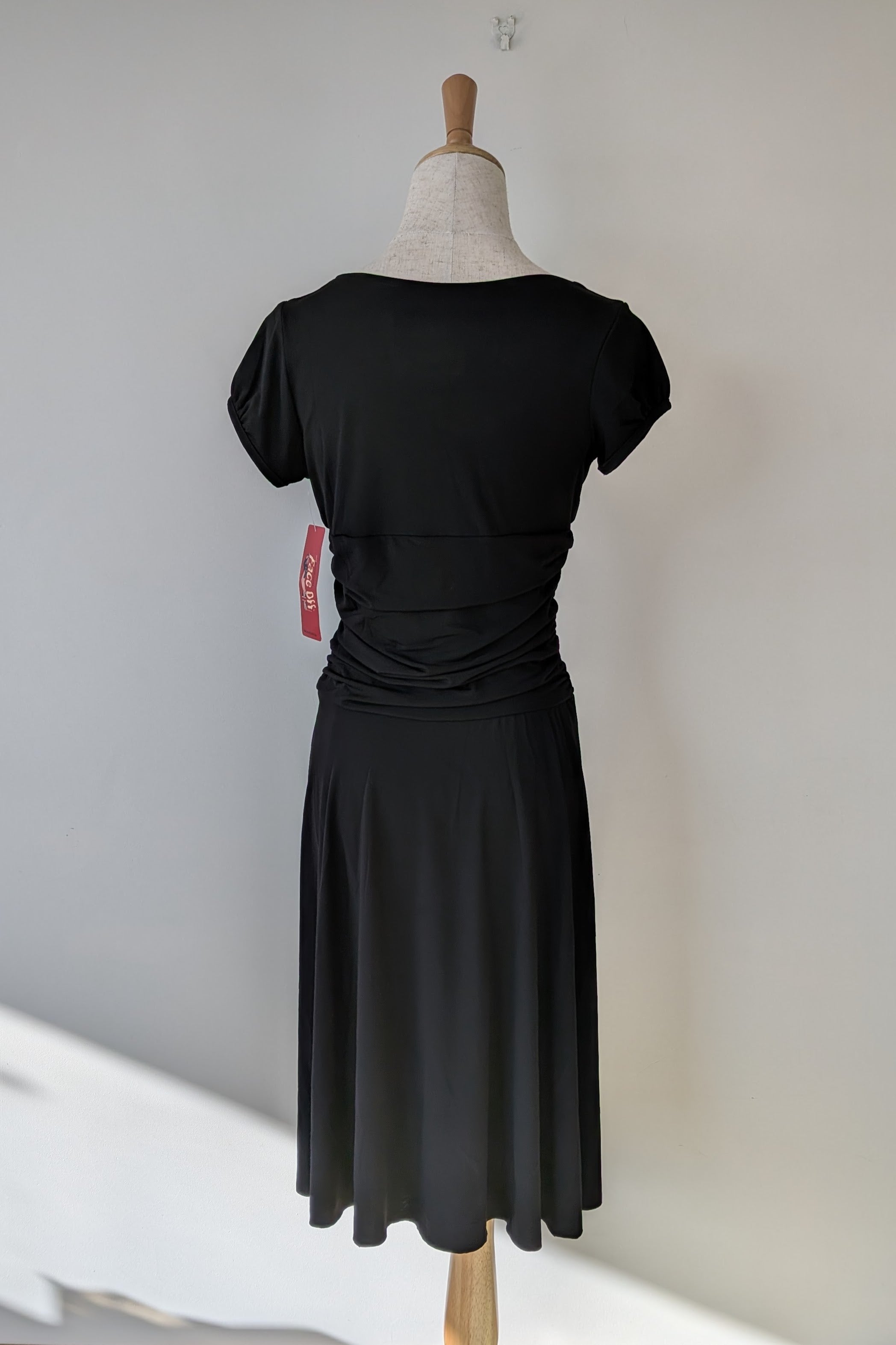Vintage Y2K Face Off Black Ruched Midi Dress Size 12 BNWT