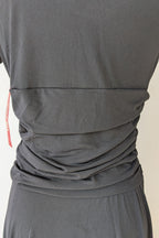 Vintage Y2K Face Off Black Ruched Midi Dress Size 12 BNWT