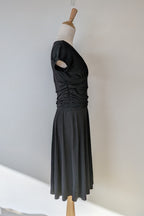 Vintage Y2K Face Off Black Ruched Midi Dress Size 12 BNWT
