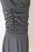 Vintage Y2K Face Off Black Ruched Midi Dress Size 12 BNWT