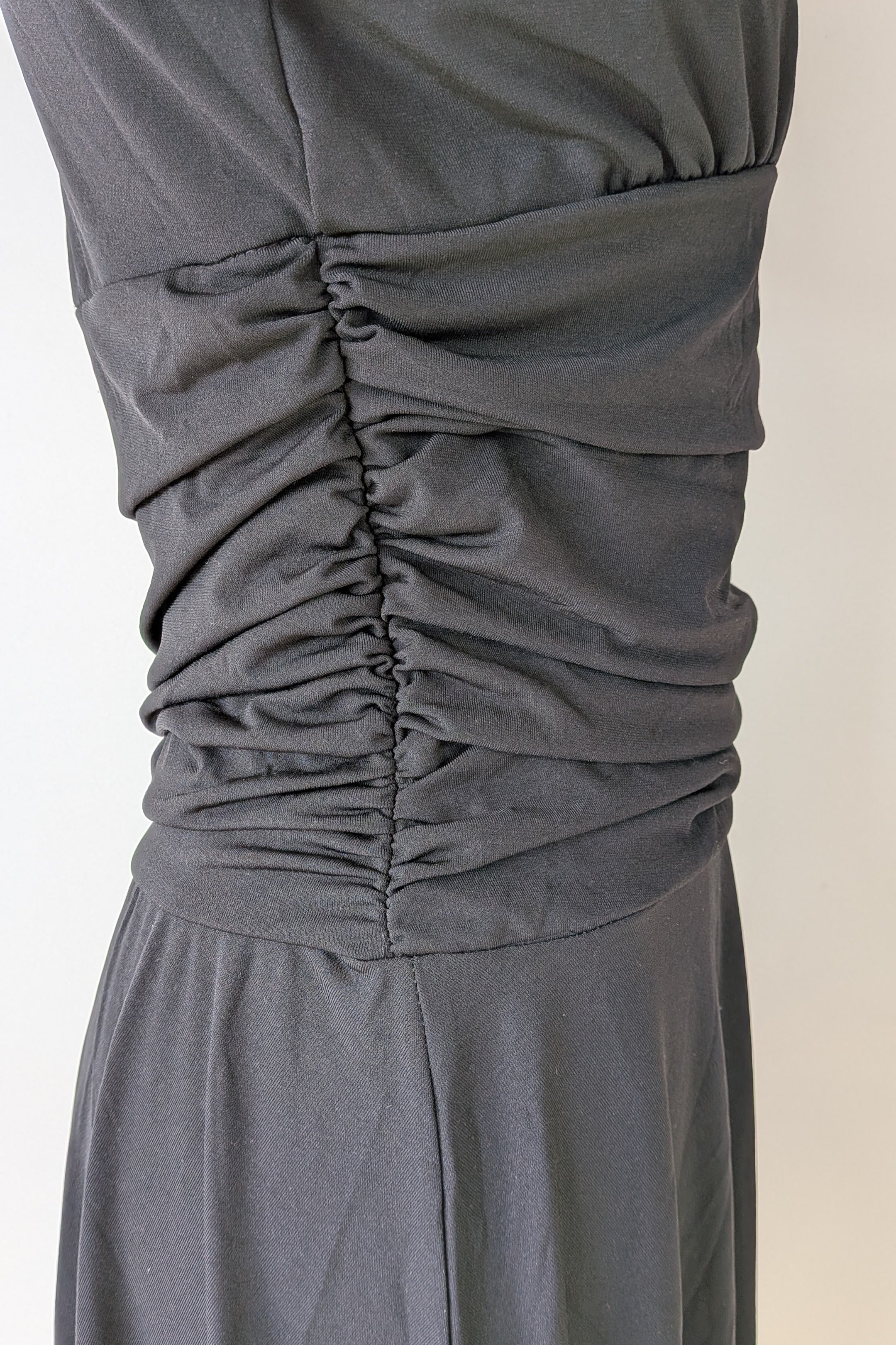 Vintage Y2K Face Off Black Ruched Midi Dress Size 12 BNWT
