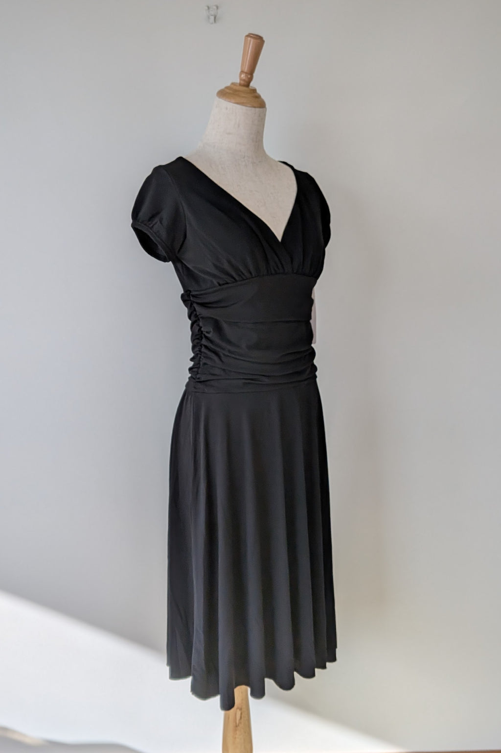 Vintage Y2K Face Off Black Ruched Midi Dress Size 12 BNWT