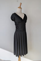 Vintage Y2K Face Off Black Ruched Midi Dress Size 12 BNWT