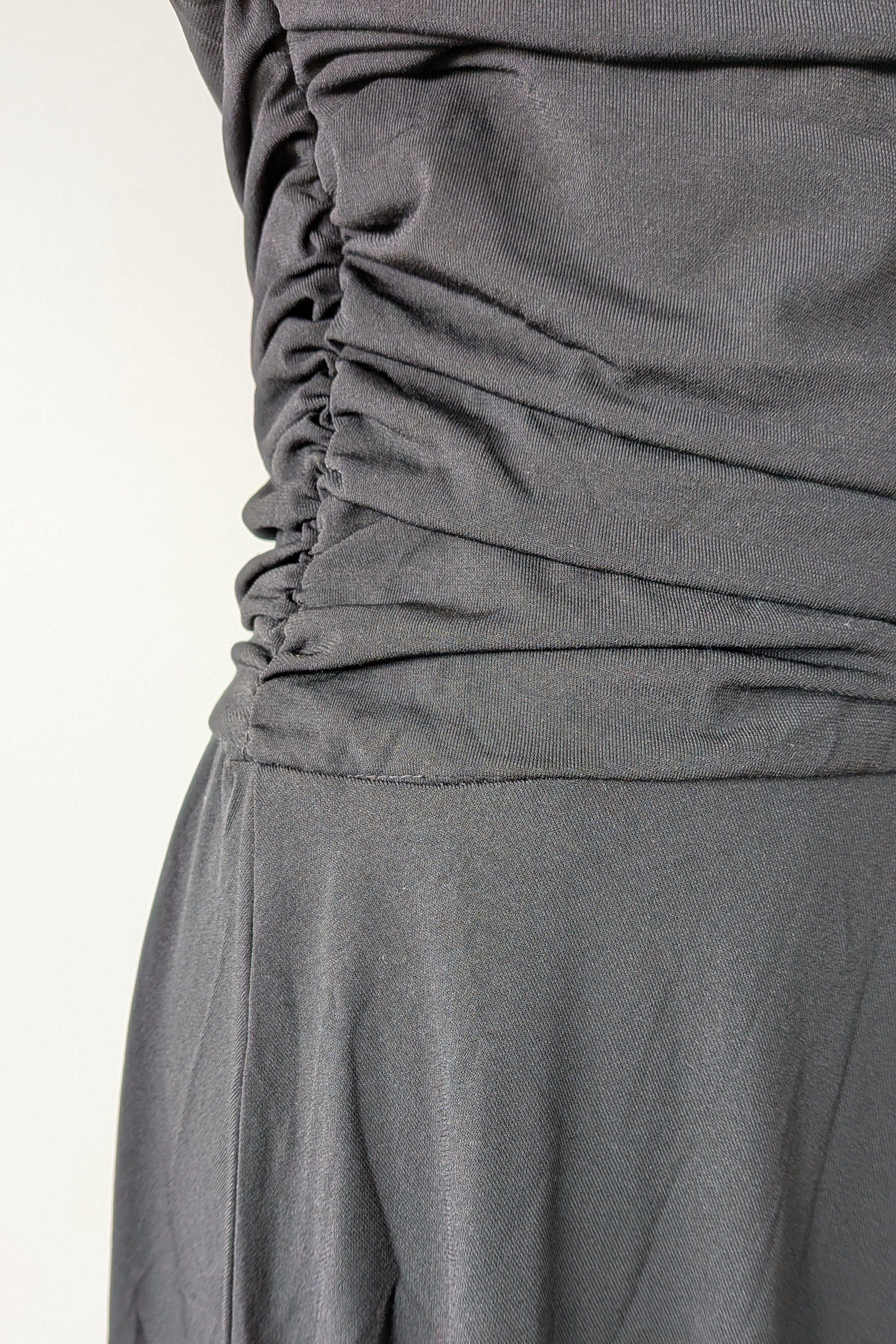 Vintage Y2K Face Off Black Ruched Midi Dress Size 12 BNWT