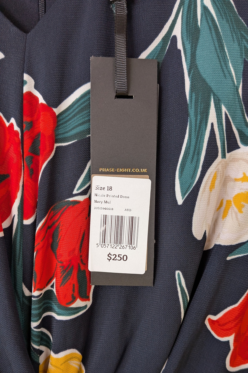 Phase Eight Nicole Printed Dress in Navy Size 16 BNWT RRP $250