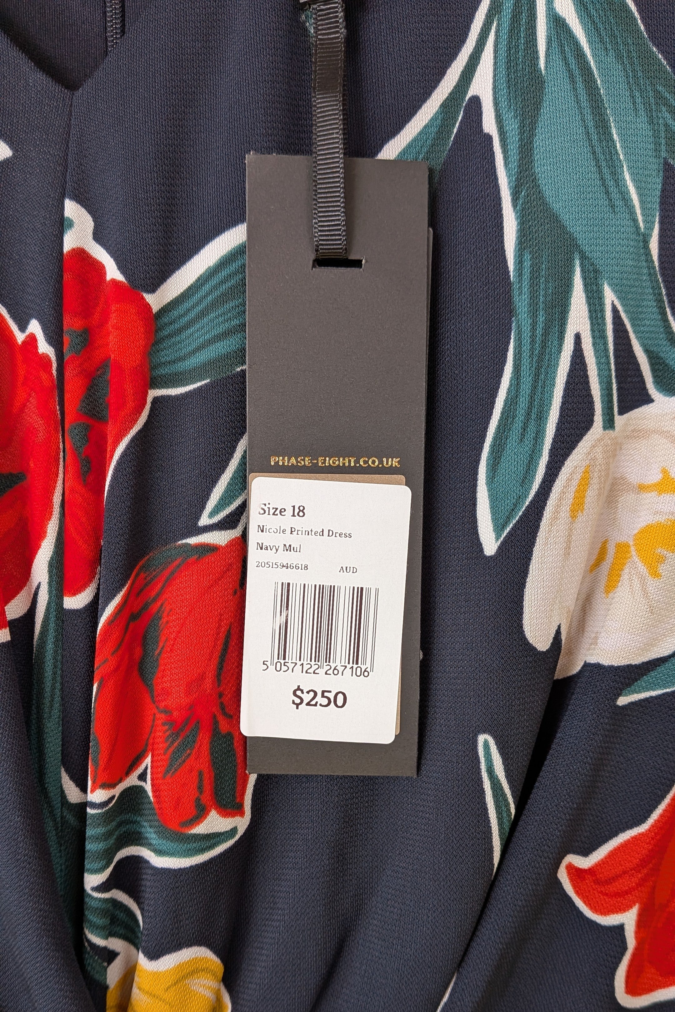 Phase Eight Nicole Printed Dress in Navy Size 16 BNWT RRP $250
