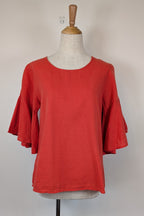 Portobello Australia Coral Linen Cotton Bell Sleeve Shirt Size M