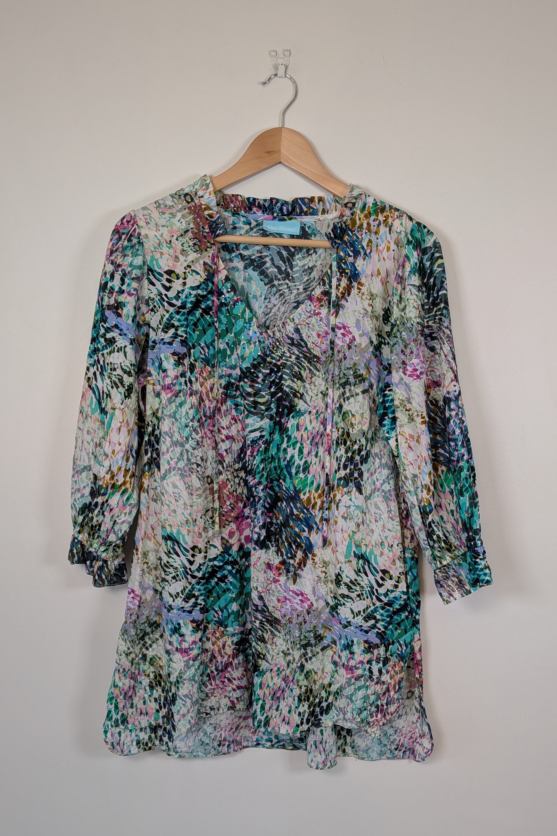 Blue Illusion St Jean Print Embellished Cotton Kaftan Size M
