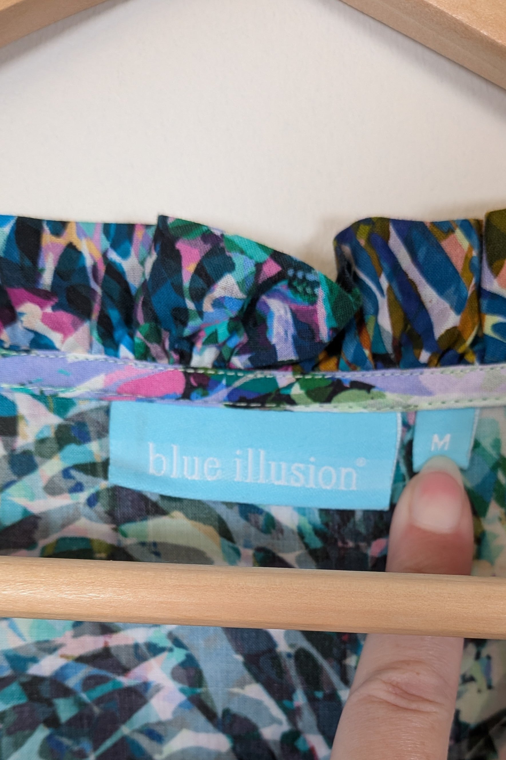 Blue Illusion St Jean Print Embellished Cotton Kaftan Size M