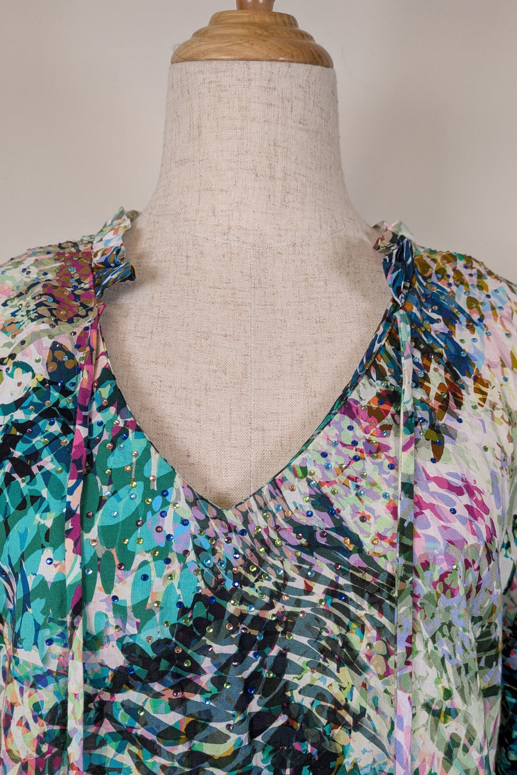 Blue Illusion St Jean Print Embellished Cotton Kaftan Size M
