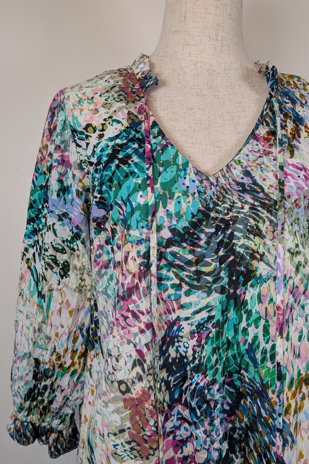 Blue Illusion St Jean Print Embellished Cotton Kaftan Size M