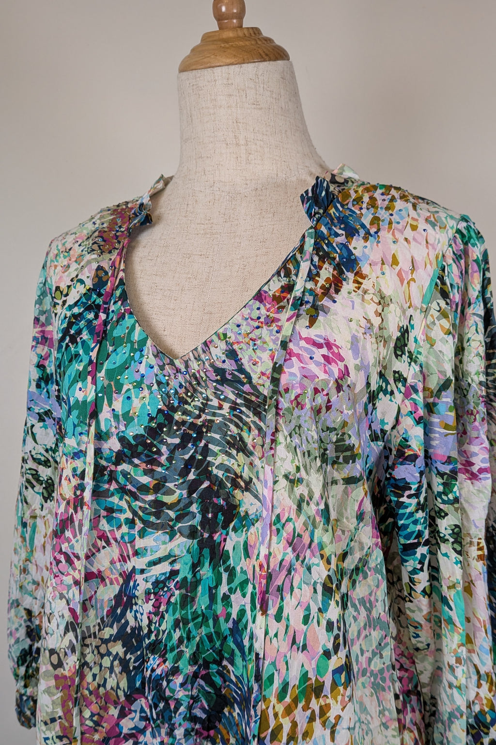 Blue Illusion St Jean Print Embellished Cotton Kaftan Size M