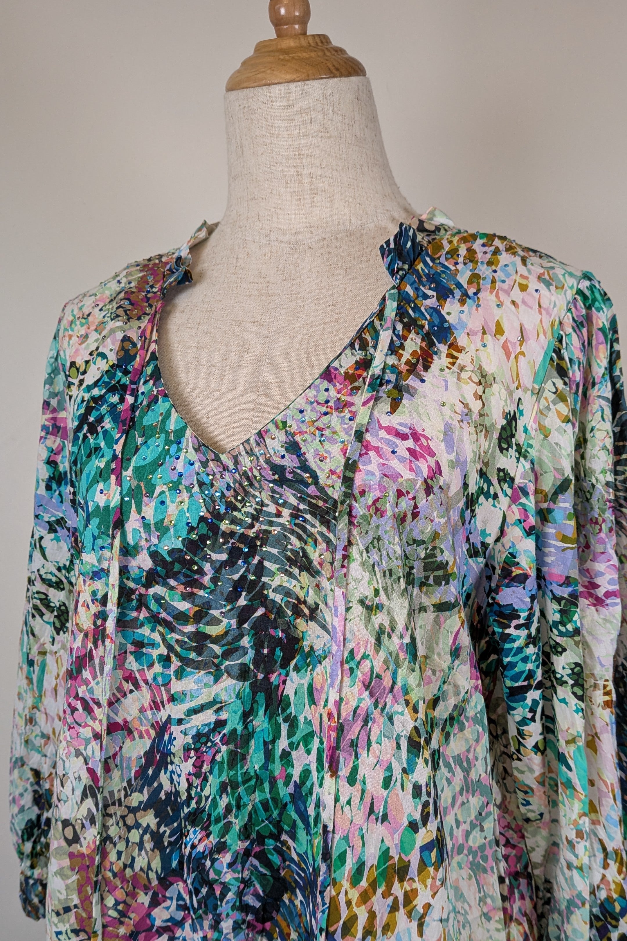 Blue Illusion St Jean Print Embellished Cotton Kaftan Size M