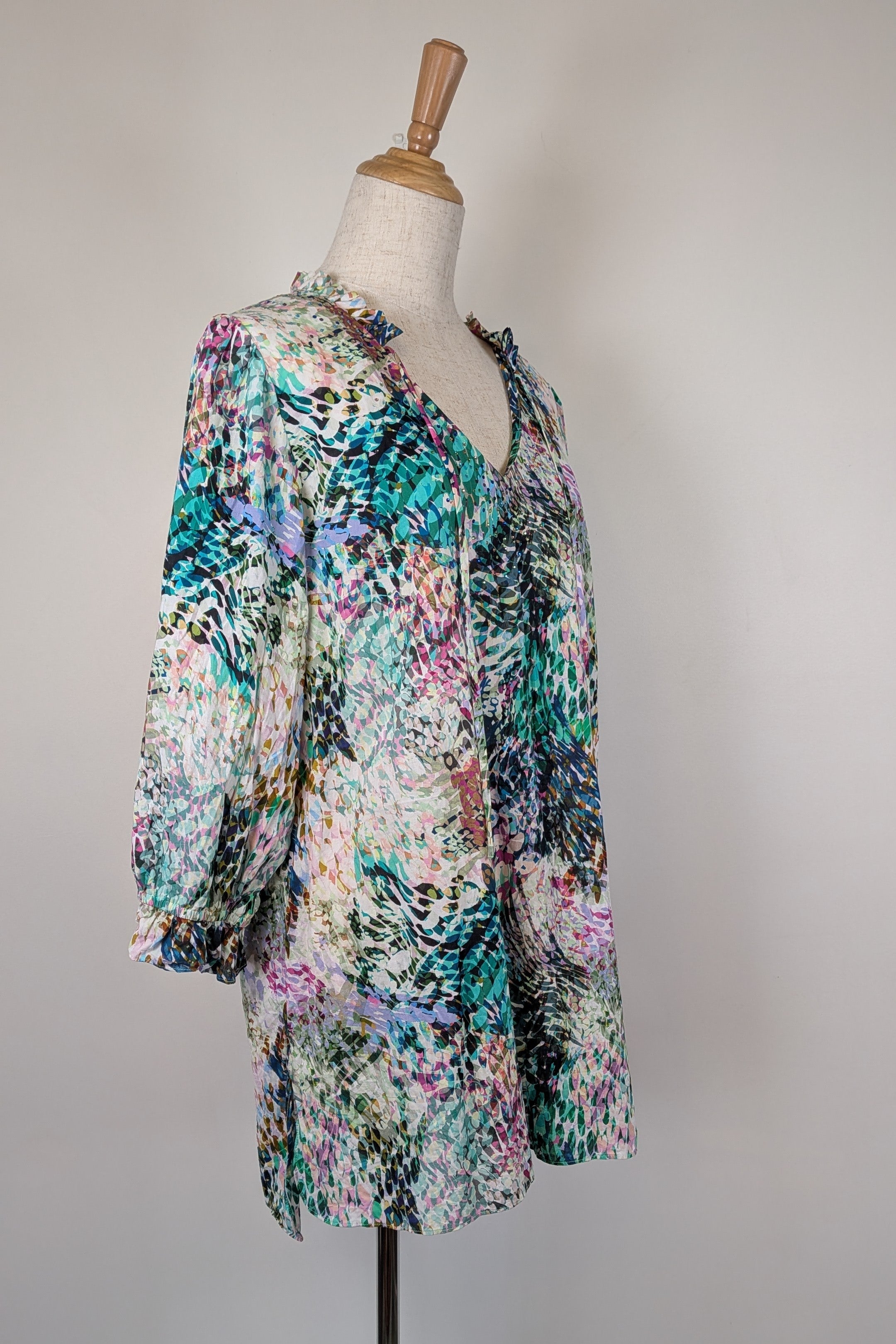 Blue Illusion St Jean Print Embellished Cotton Kaftan Size M