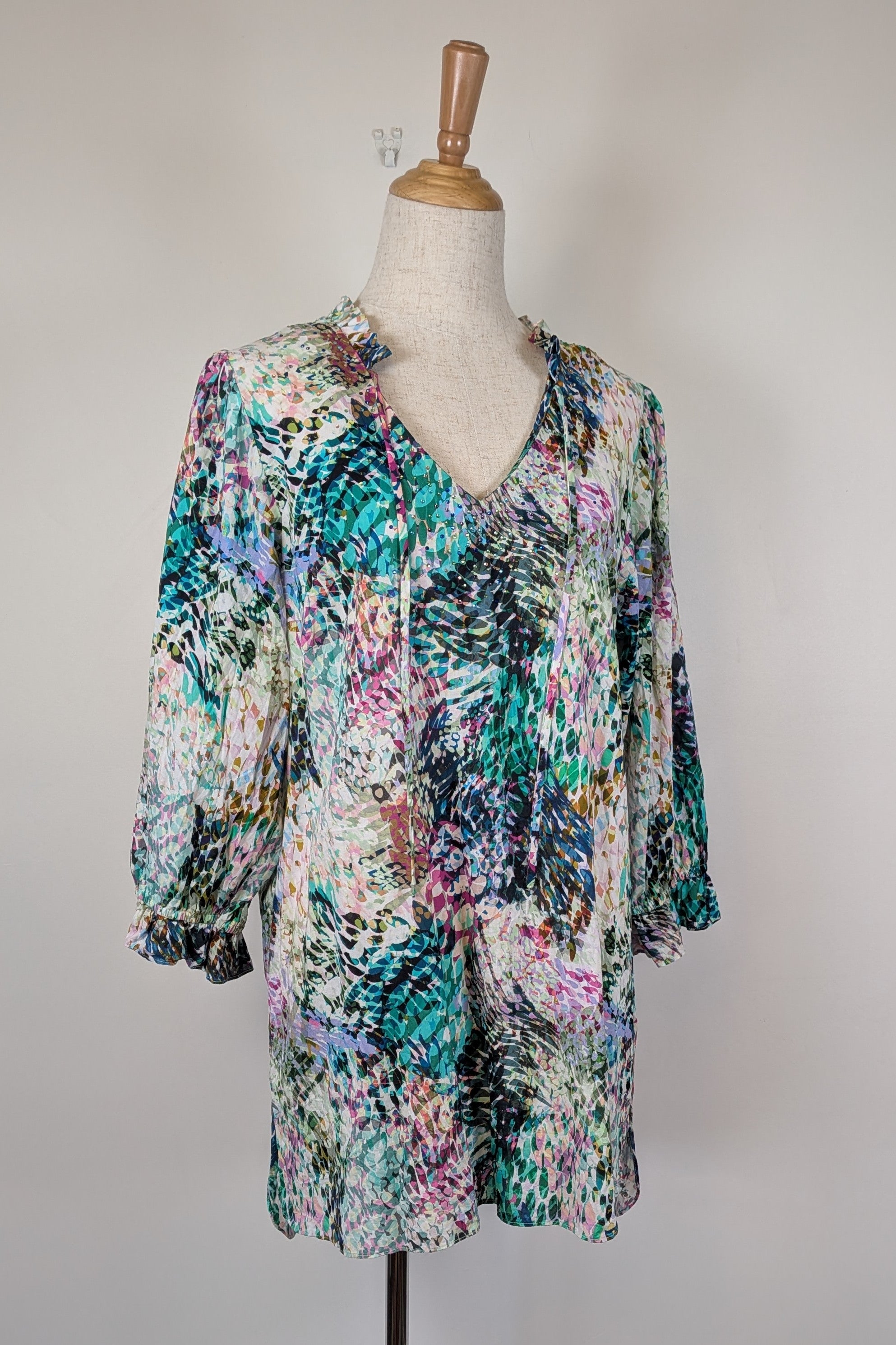 Blue Illusion St Jean Print Embellished Cotton Kaftan Size M