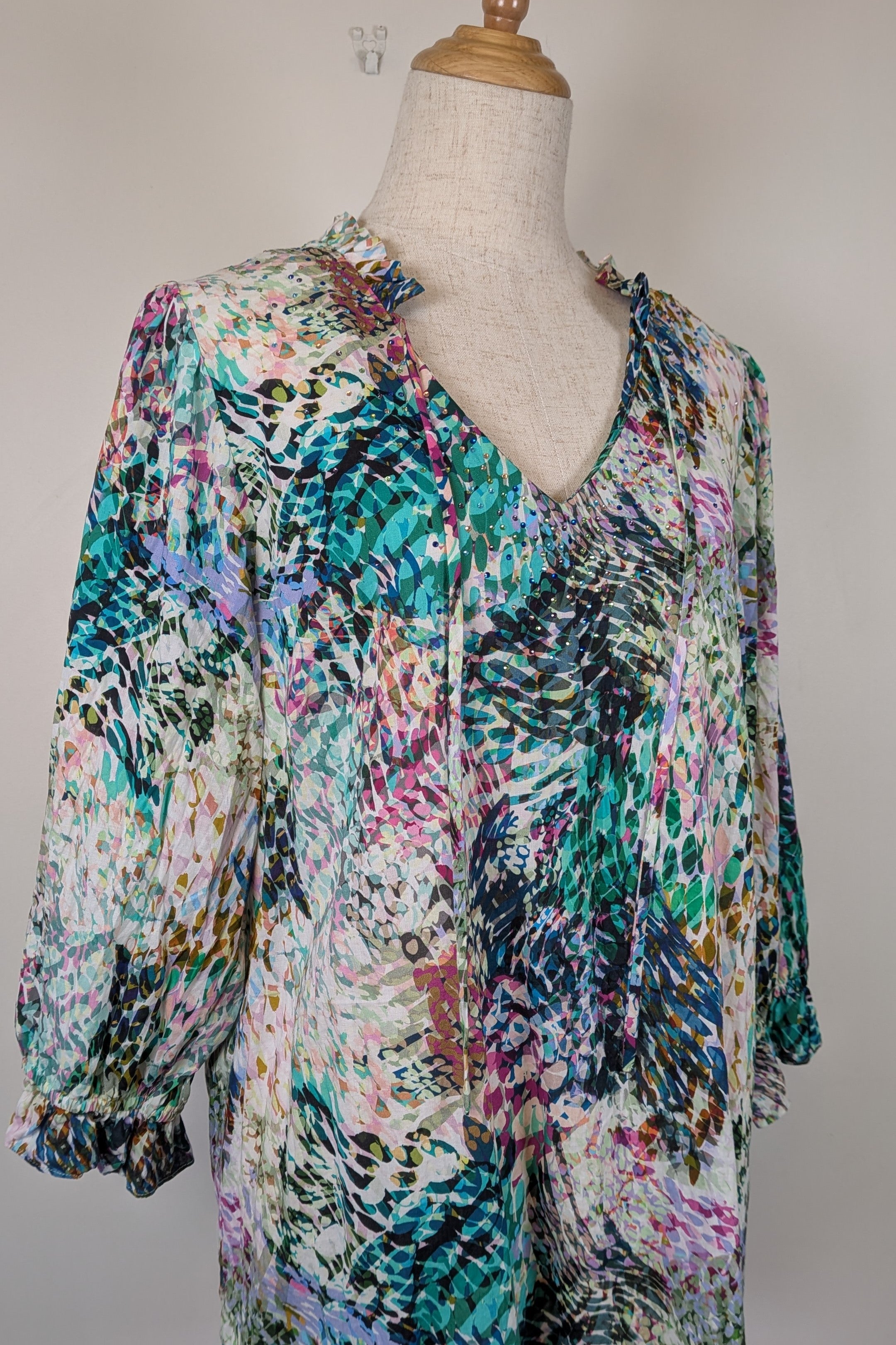 Blue Illusion St Jean Print Embellished Cotton Kaftan Size M