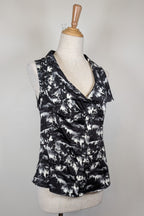 Cue Monochrome Tropical Print Sleeveless Shirt Size 12