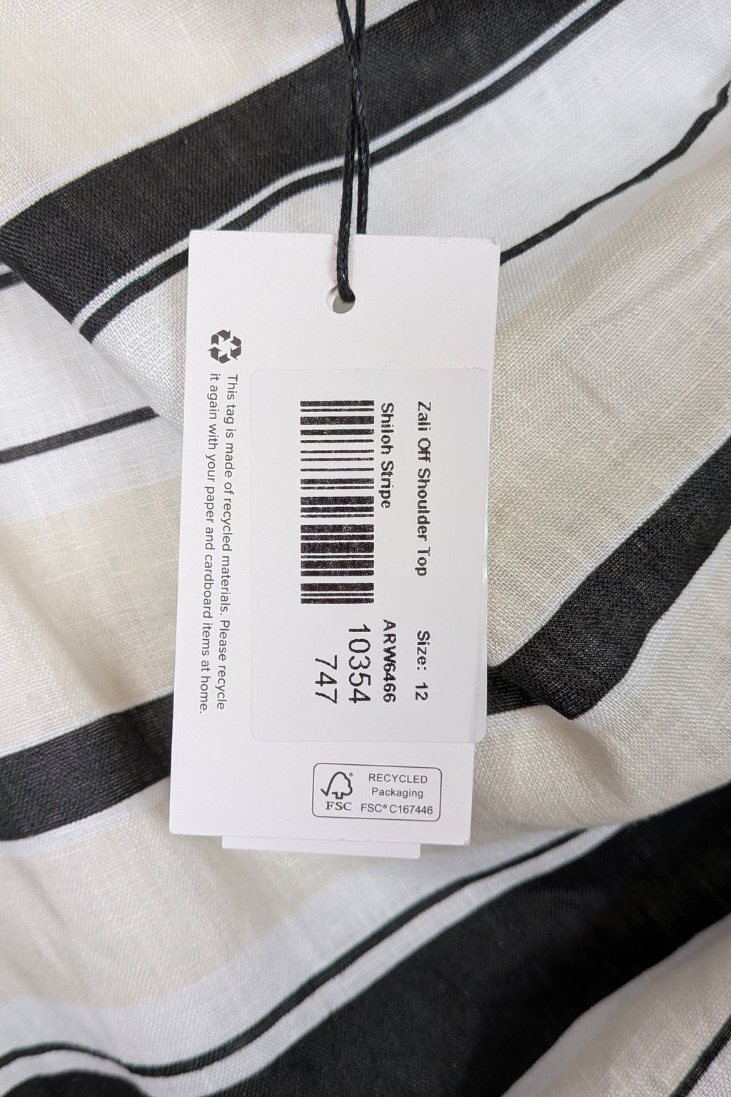 AERE Zali Off Shoulder Top in Shiloh Stripe Size 12 BNWT RRP $90