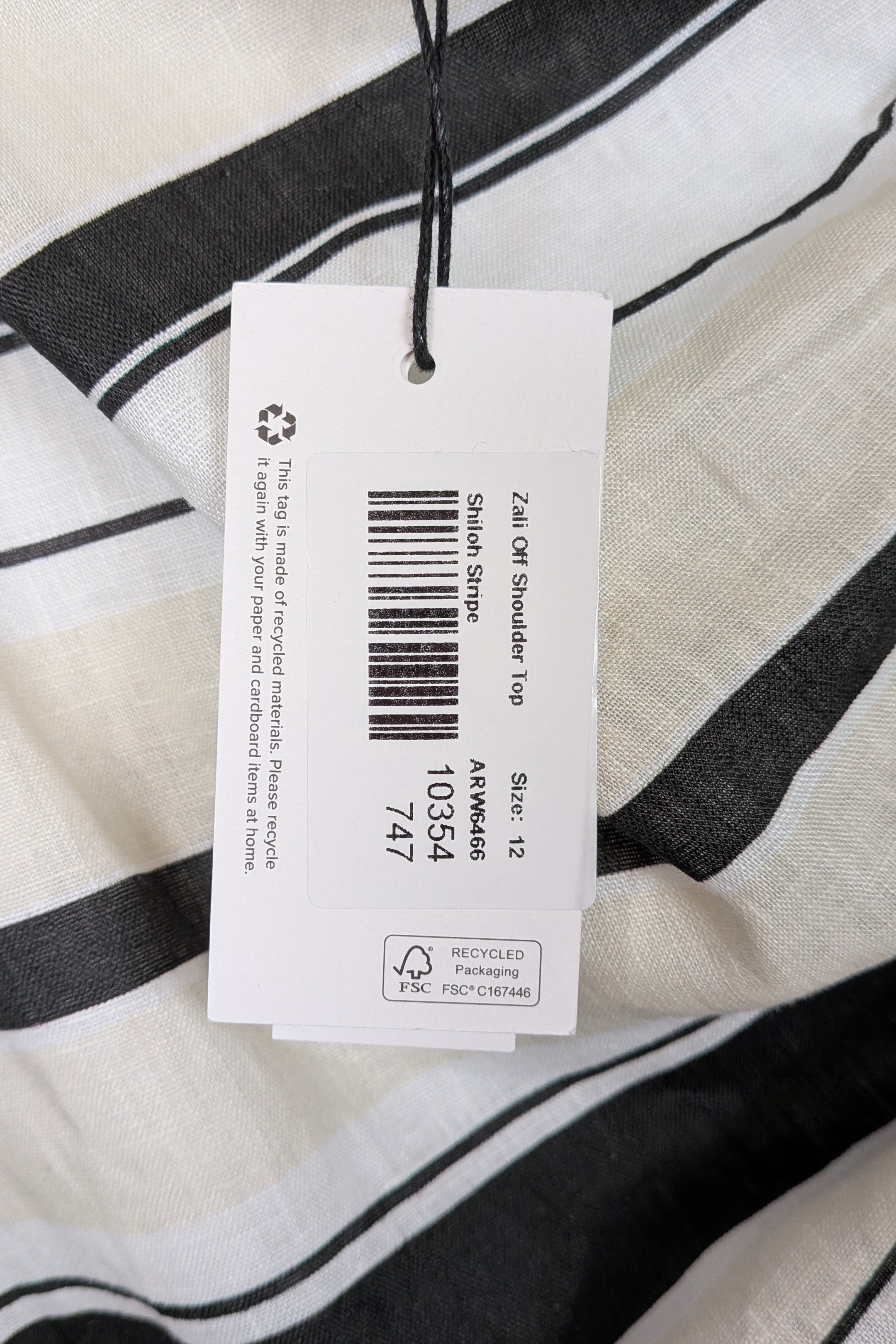 AERE Zali Off Shoulder Top in Shiloh Stripe Size 12 BNWT RRP $90