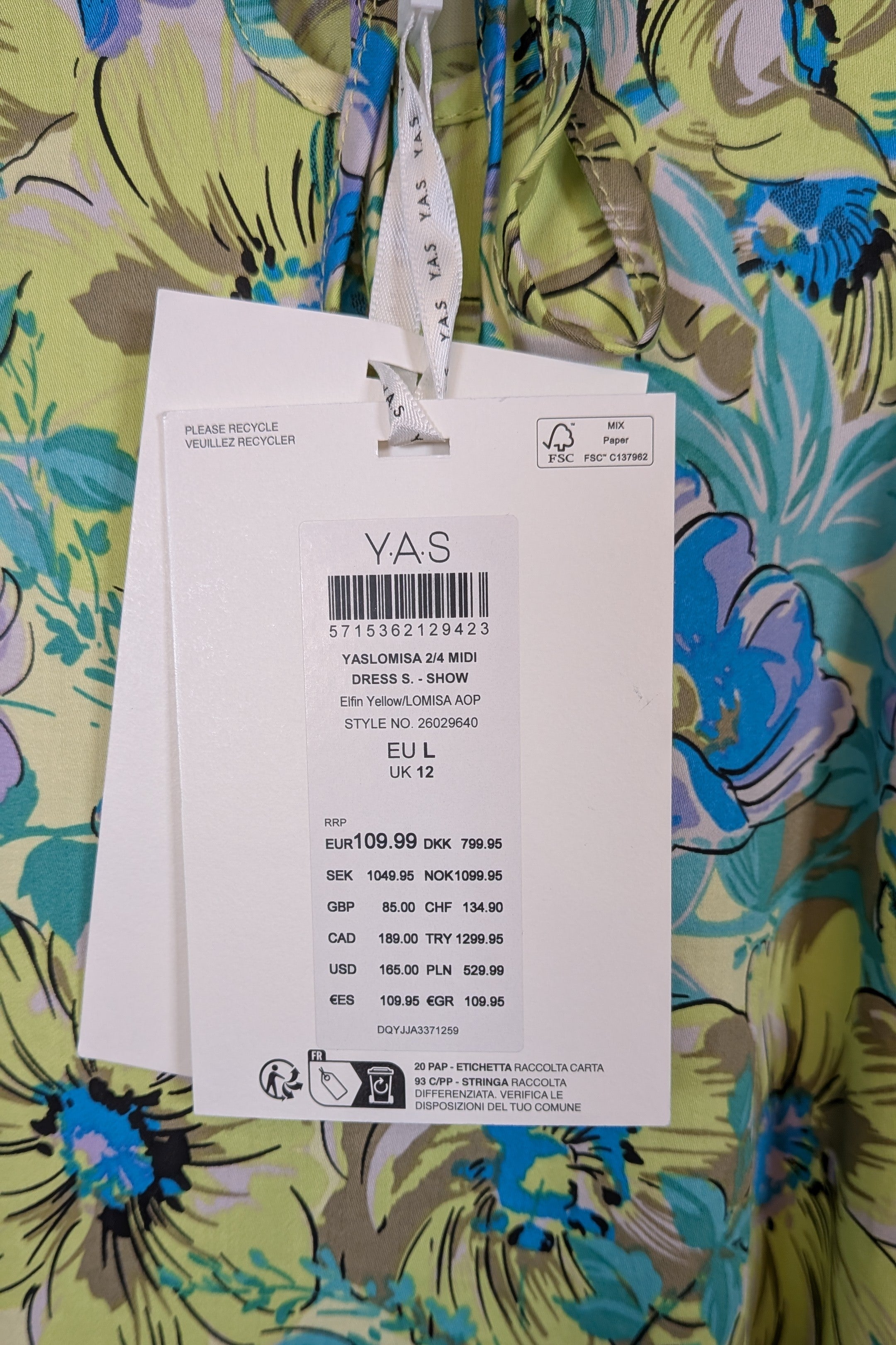 Y.A.S. Lomisa Midi Dress Elfin Yellow Size L BNWT RRP $165