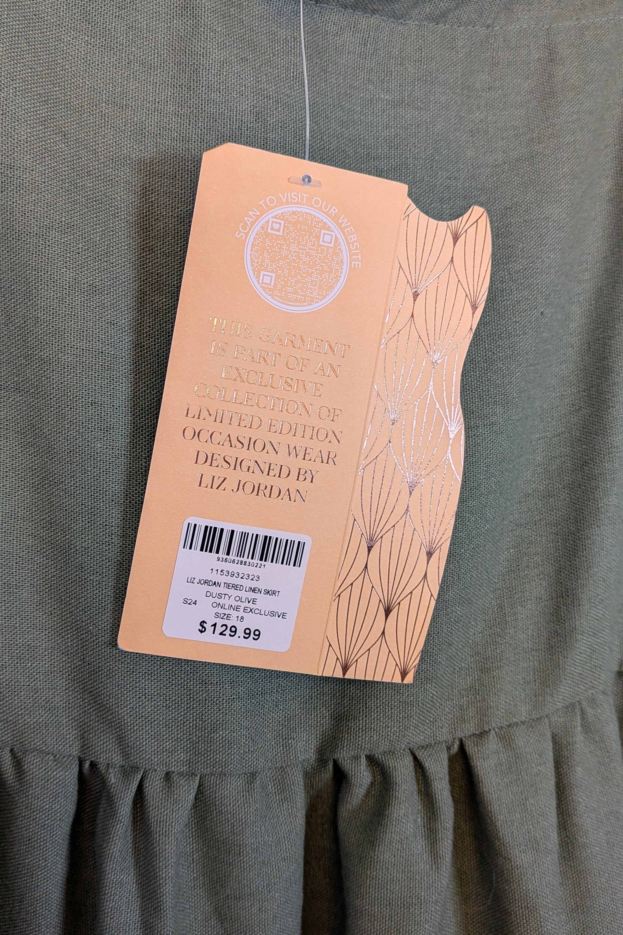 Liz Jordan Designer Collection Tiered Linen Skirt in Dusty Olive Size 18 BNWT RRP $129.99