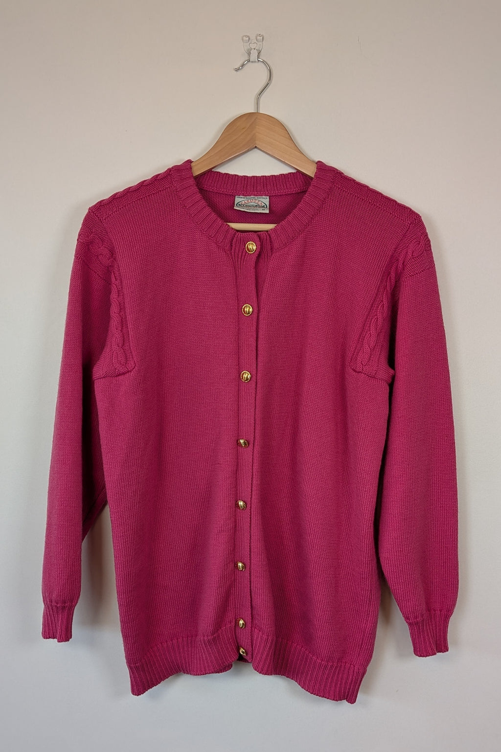Vintage 80s Casaveen Pink Pure New Wool Cardigan (Made in Tasmania) Size M